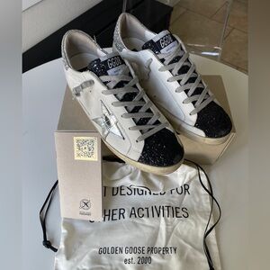 Golden Goose Women's Black Glitter and White Star Sneakers SIZE 40 (9.5)